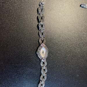 Vintage Elgin Quartz Marcasite and Amethyst Silver-Tone Art Deco Style Cocktail